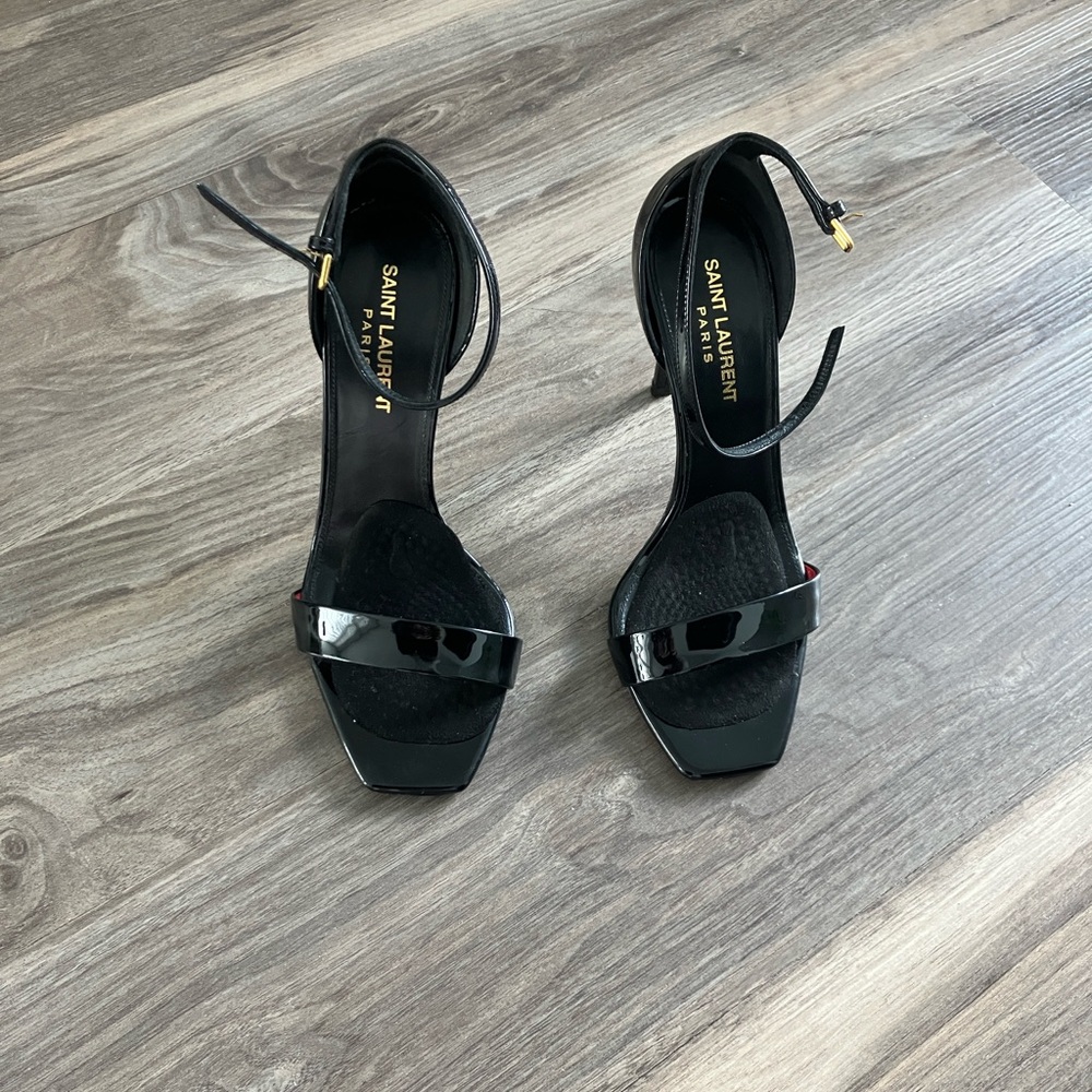Saint Laurent 4” Heels Thin Strap Black Patent Leather Size 37